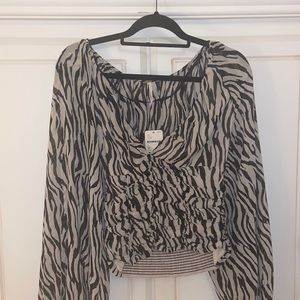 Free People Long Sleeve Zebra Blouse